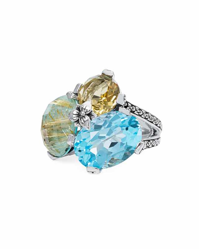 Rutilated Quartz, Turquoise, Topaz & Citrine Ring, Size